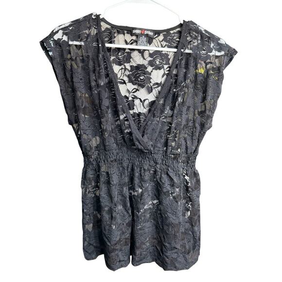 Happy 2 Gether Top Black Lace Sheer Babydoll 1X Whimsigoth Witchy Romanticgoth - Picture 1 of 7